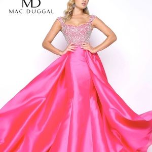 Fuchsia stoned gown with overskirt